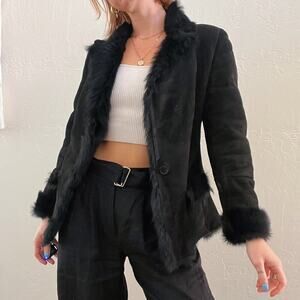 Gucci Black Shearling Leather Coat Womens Designer Winter Suede Jacket